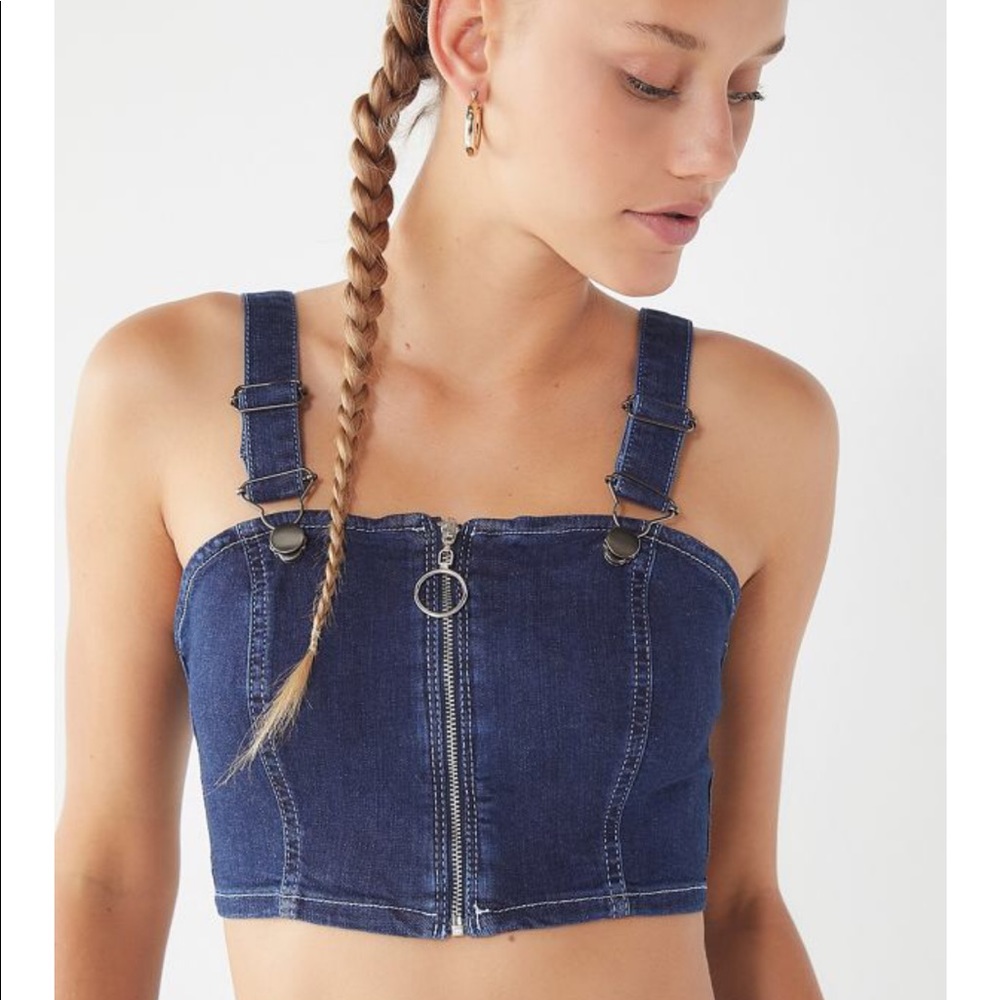 Urban Outfitters Zip-Front Denim Cropped Top